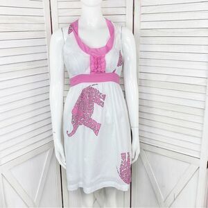 Tracy Negoshian Mosaic Elephants Cotton Halter Sundress White‎ Pink Small